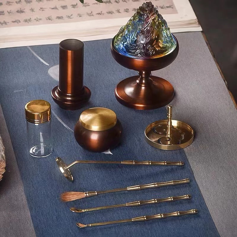 Pure copper square incense burner set