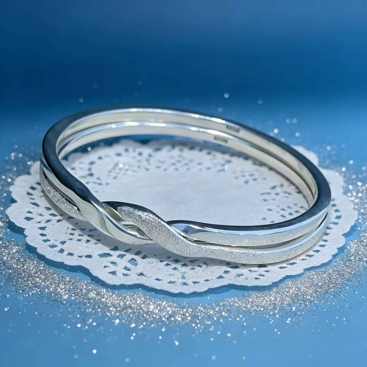 925 sterling silver double loop winding chain handmade bracelet, 40g