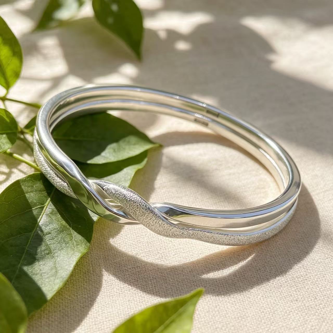 925 sterling silver double loop winding chain handmade bracelet, 40g