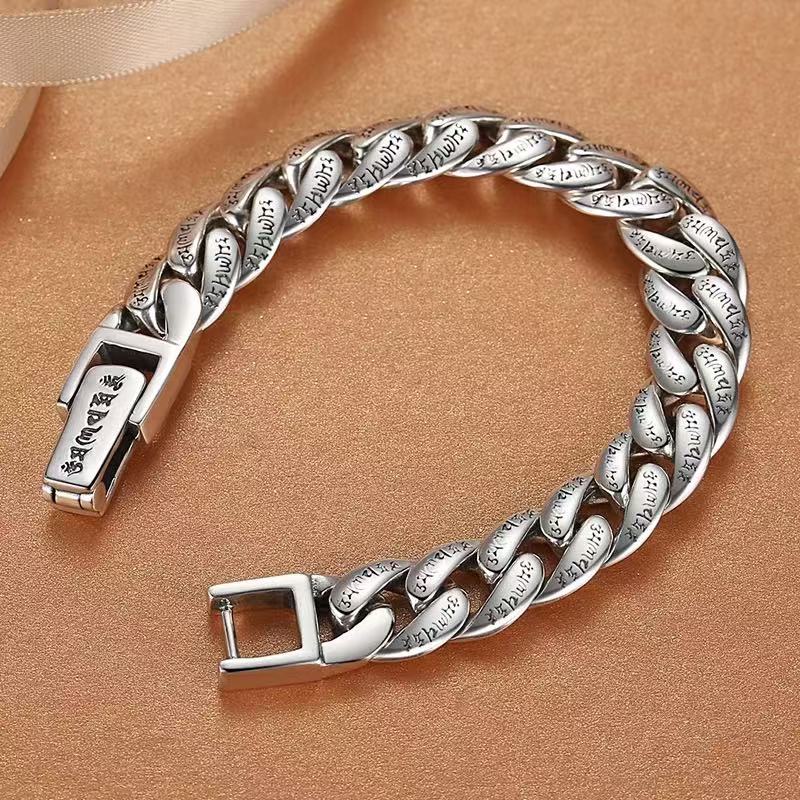 S925 sterling silver six character mantra silver bracelet