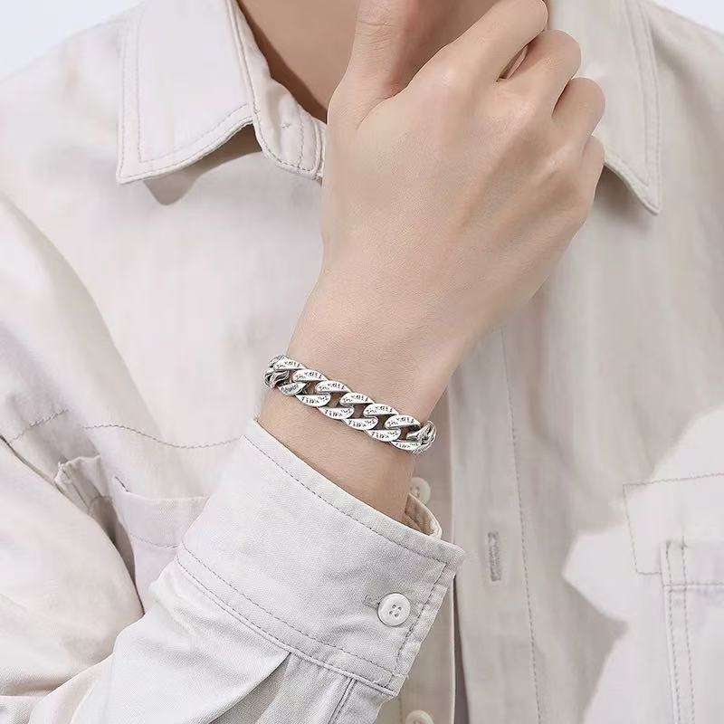 S925 sterling silver six character mantra silver bracelet