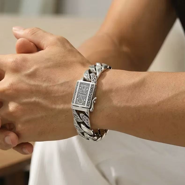 S925 Sterling Silver Tangkupunk Silver Bracelet for Men Couples Solid Bracelet for Boys Qixi Gift