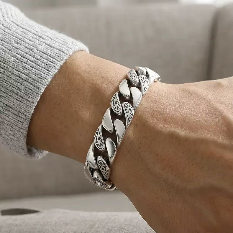 S925 Sterling Silver Tangkupunk Silver Bracelet for Men Couples Solid Bracelet for Boys Qixi Gift