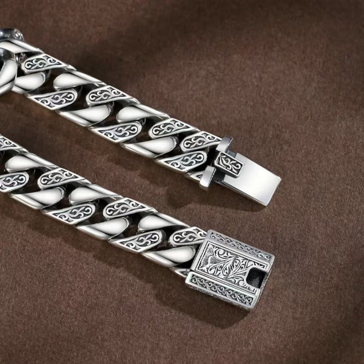 S925 Sterling Silver Tangkupunk Silver Bracelet for Men Couples Solid Bracelet for Boys Qixi Gift