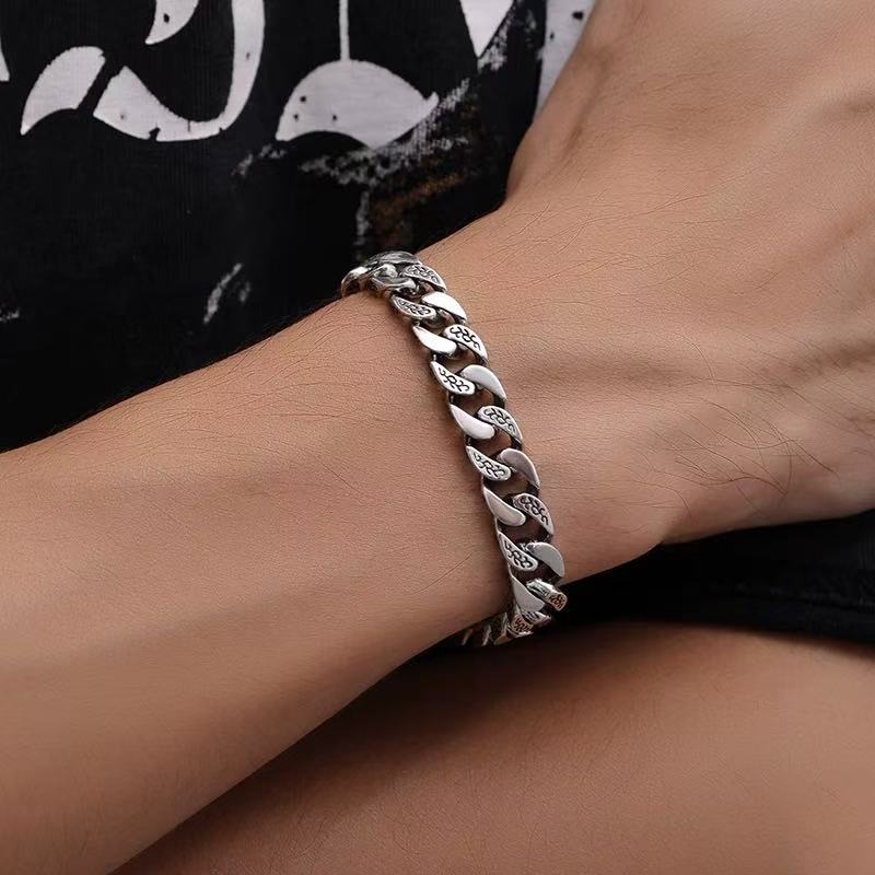 S925 Sterling Silver Tangkupunk Silver Bracelet for Men Couples Solid Bracelet for Boys Qixi Gift
