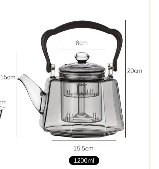 Heat resistant octagonal lifting beam teapot, large capacity teapot, dual-purpose teapot for steaming and boiling