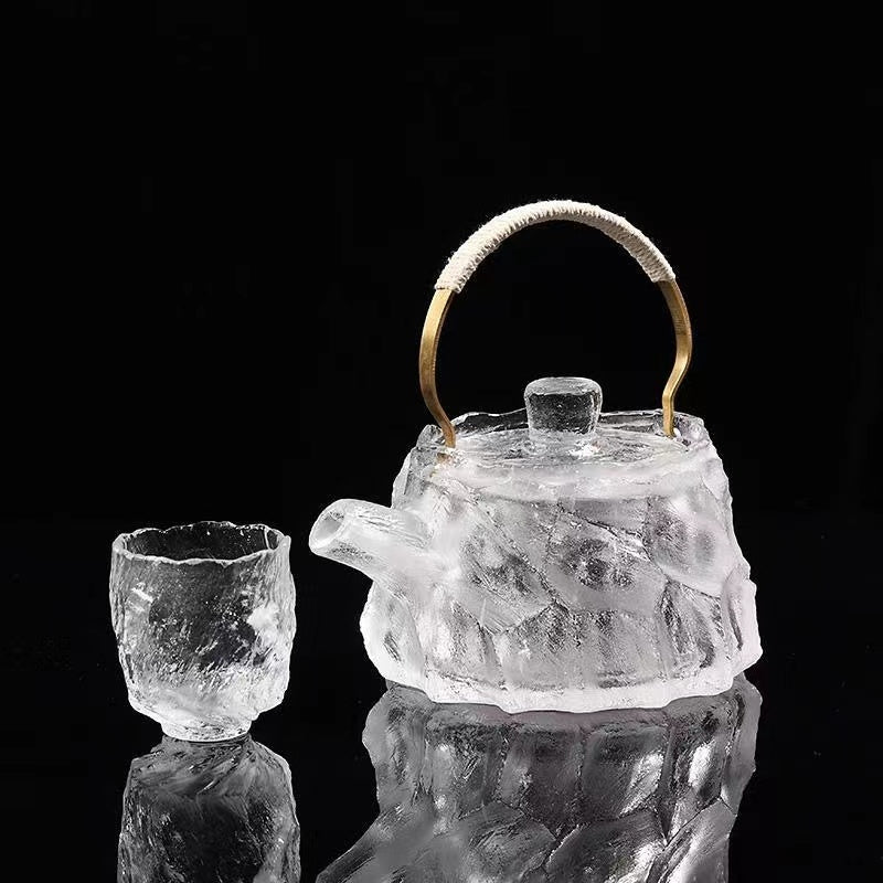 Natural Crystal Faced Tea Pot with Tea Cup Set Tea Set