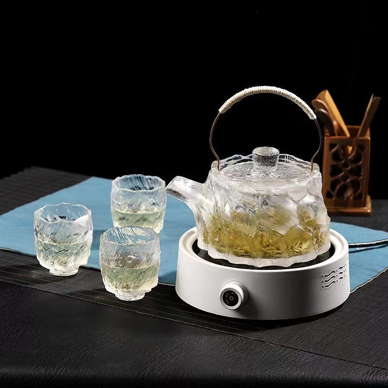 Natural Crystal Faced Tea Pot with Tea Cup Set Tea Set