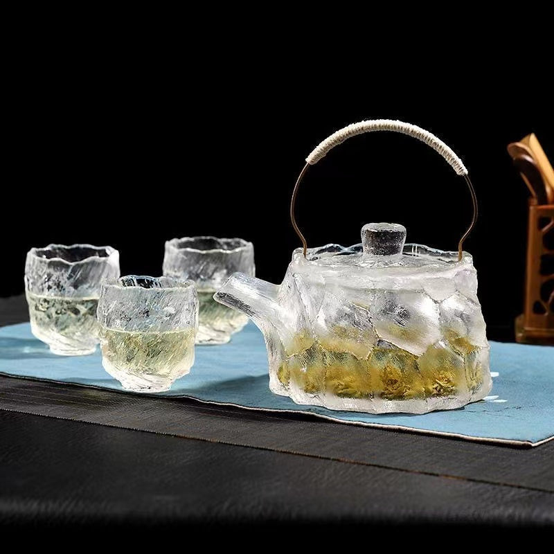 Natural Crystal Faced Tea Pot with Tea Cup Set Tea Set