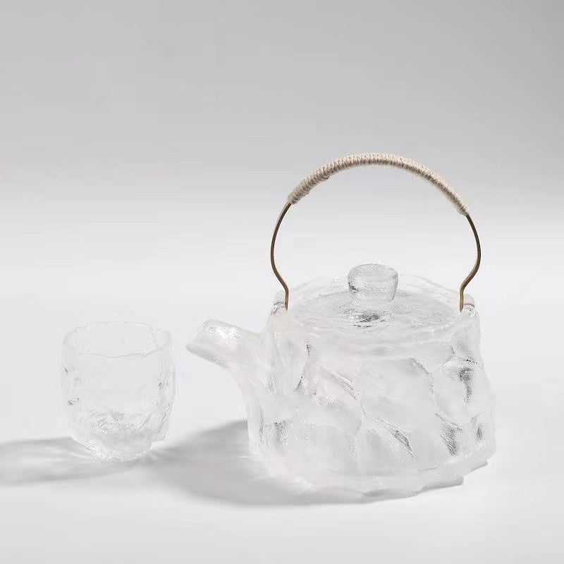 Natural Crystal Faced Tea Pot with Tea Cup Set Tea Set