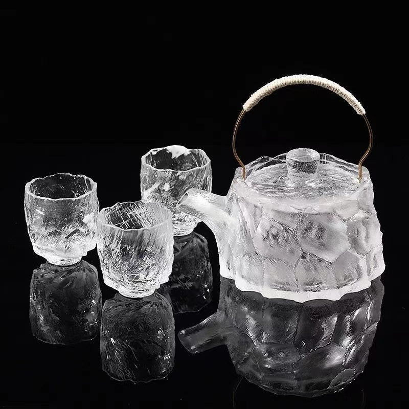 Natural Crystal Faced Tea Pot with Tea Cup Set Tea Set