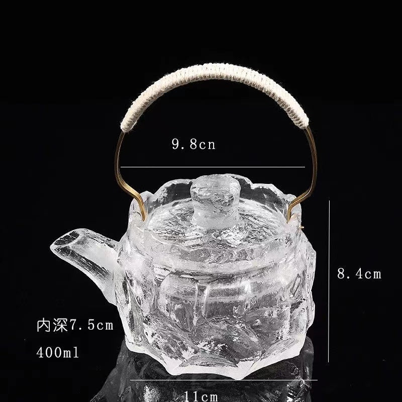 Natural Crystal Faced Tea Pot with Tea Cup Set Tea Set