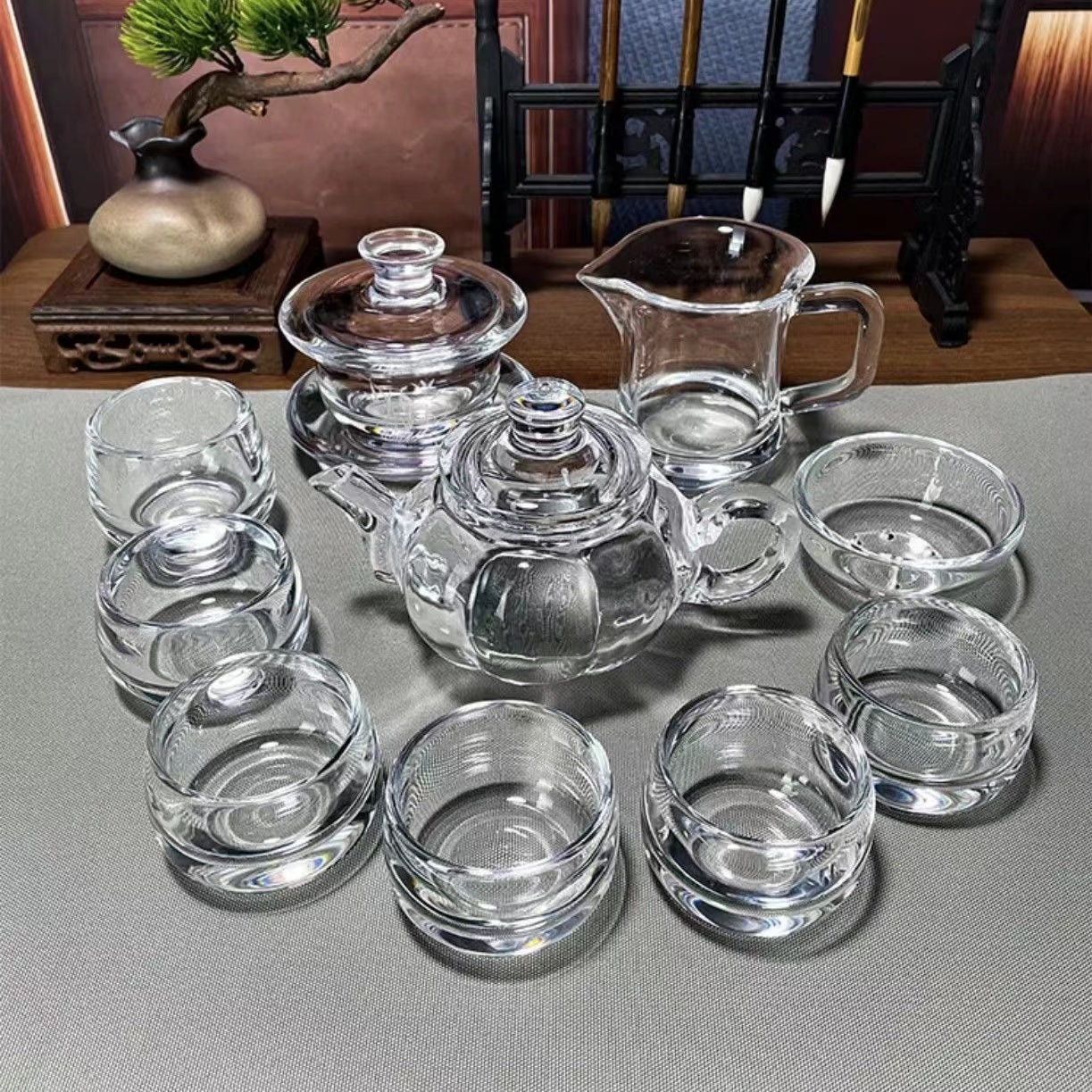 Natural crystal cup, original mineral crystal cup, teapot, fair cup, lid, bowl, tea strainer, small cup, Chinese high-end tea set