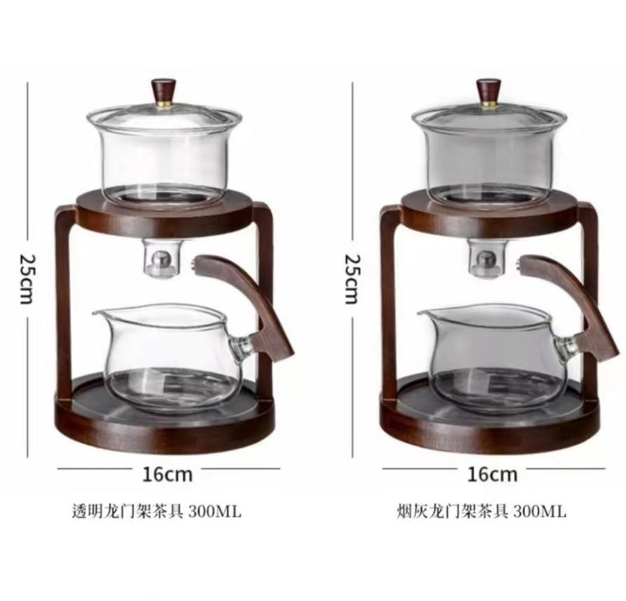 Lazy Kungfu Drip TeaPot, Heat Resistant Tea Set, Semi-Automatic Glass Teapot Suit for Magnetic Water Flow Wooden Glass Teapot Set