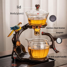 Load image into Gallery viewer, Lazy Kungfu Glass Tea Set Creative Bird Semi Automatic Drip Diversion Rotating Bowl with Infuser Teapot Set