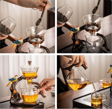 Load image into Gallery viewer, Lazy Kungfu Glass Tea Set Creative Bird Semi Automatic Drip Diversion Rotating Bowl with Infuser Teapot Set