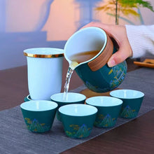 Görseli Galeri görüntüleyiciye yükleyin, Tea set: 1 pot, 5 cups, portable all-in-one storage, Chinese style ceramic tea set, car mounted, outdoor, easy to soak