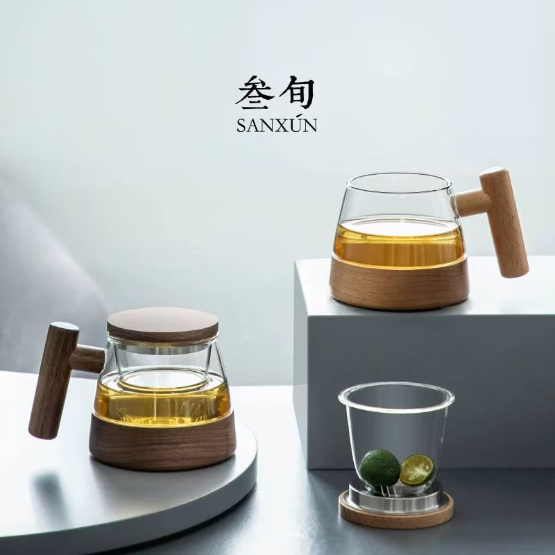 Magnetic glass tea cup, tea separation tea cup, office filter water cup