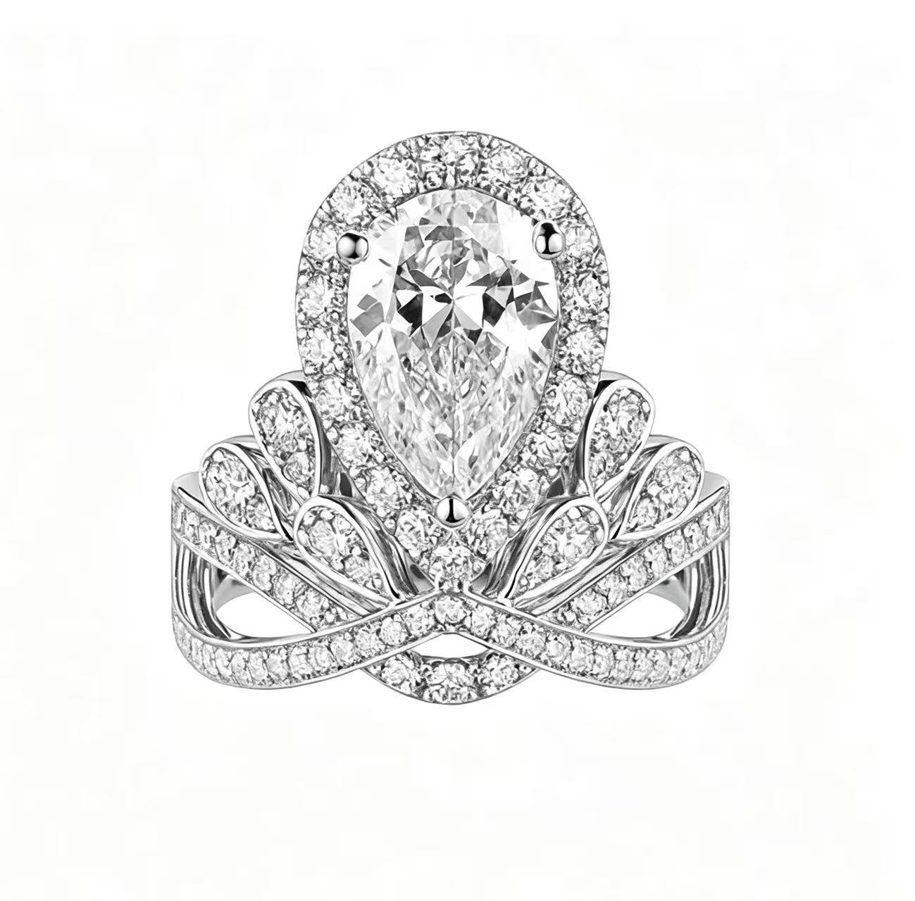 Crown droplet shaped platinum ring