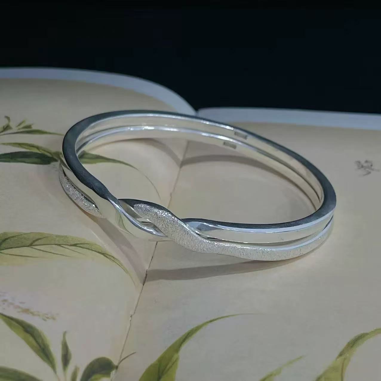 925 sterling silver double loop winding chain handmade bracelet, 40g