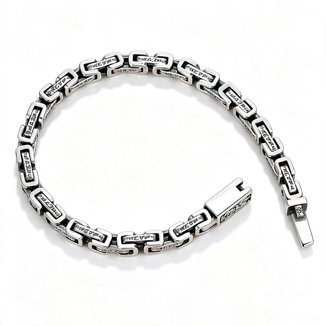 925 sterling silver Yuwen dragon pattern six character mantra bracelet for men and couples, 25g