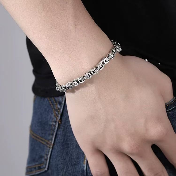 925 sterling silver Yuwen dragon pattern six character mantra bracelet for men and couples, 25g