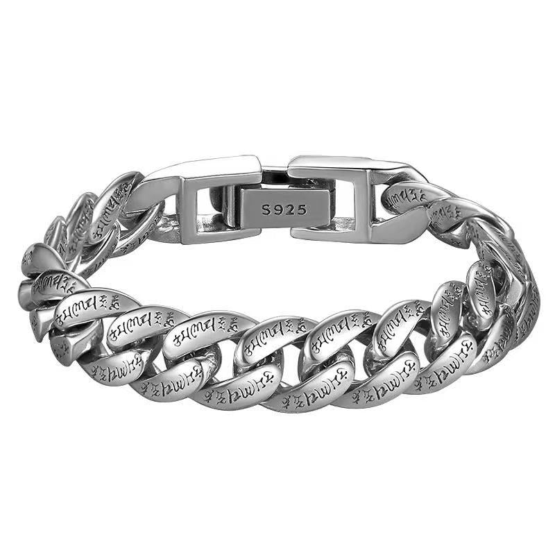S925 sterling silver six character mantra silver bracelet
