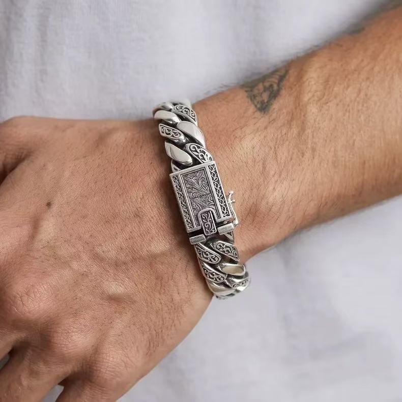 S925 Sterling Silver Tangkupunk Silver Bracelet for Men Couples Solid Bracelet for Boys Qixi Gift