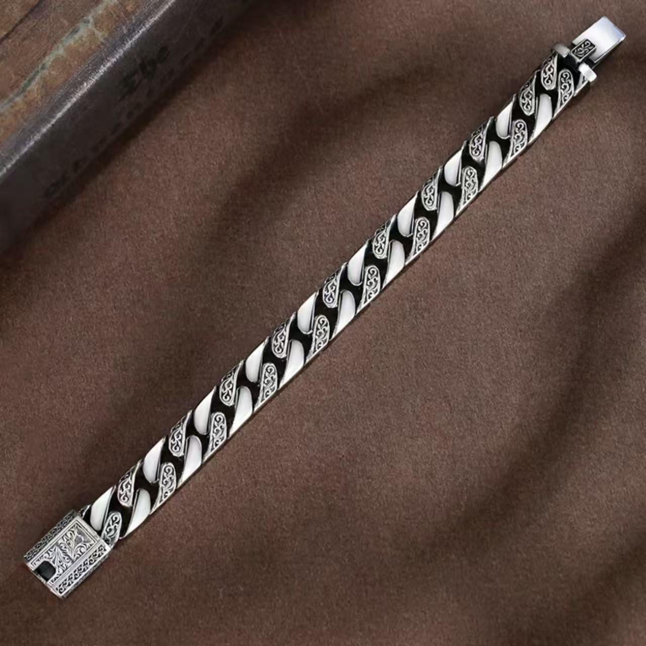 S925 Sterling Silver Tangkupunk Silver Bracelet for Men Couples Solid Bracelet for Boys Qixi Gift