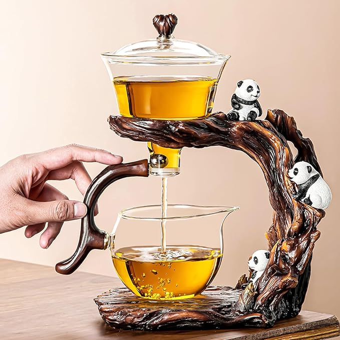 Lazy Kungfu Drip TeaPot, Heat Resistant Tea Set, Semi-Automatic Glass Teapot Suit for Magnetic Water Flow Wooden Glass Teapot Set