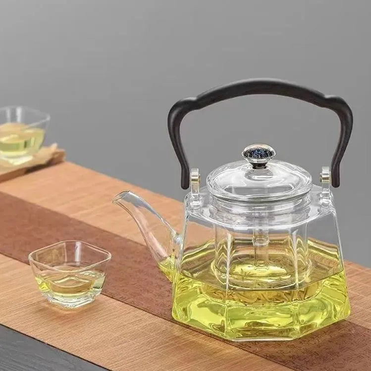 Heat resistant octagonal lifting beam teapot, large capacity teapot, dual-purpose teapot for steaming and boiling