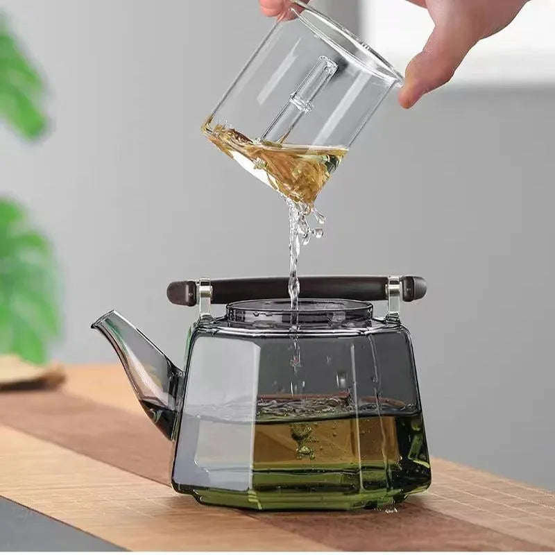 Heat resistant octagonal lifting beam teapot, large capacity teapot, dual-purpose teapot for steaming and boiling