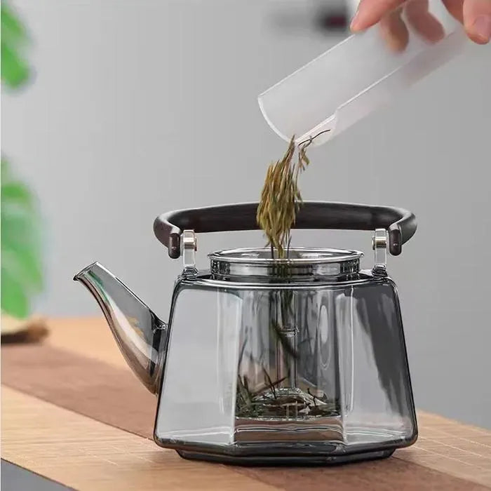 Heat resistant octagonal lifting beam teapot, large capacity teapot, dual-purpose teapot for steaming and boiling